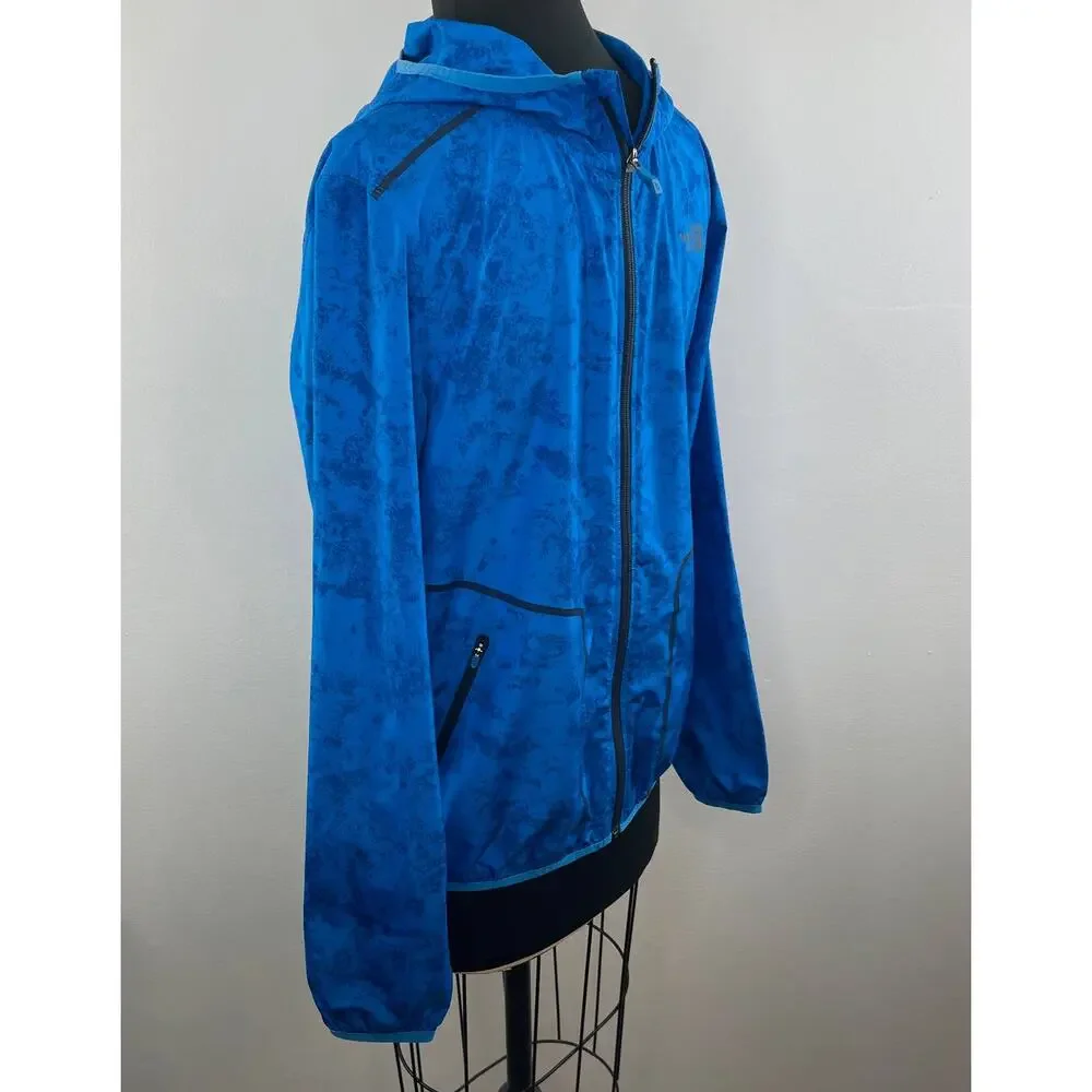 THE NORTH FACE Lightweight Nylon Windbreaker Blue Print Men's Hooded Jacket S